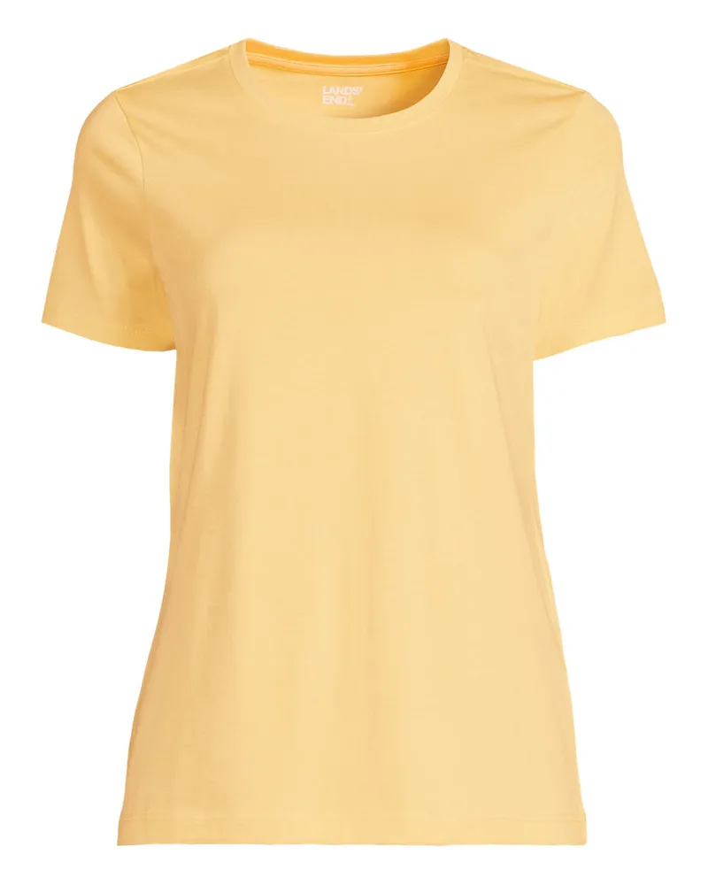 Lands' End Supima Kurzarm-Shirt mit rundem Ausschnitt, Damen, Größe regular, Gelb, Baumwolle, by Gelb