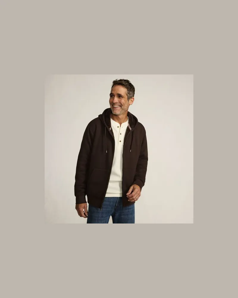 Lands' End Sweat-Kapuzenjacke mit Teddyfleece-Innenseite, Herren, Größe:52-54 regular, Braun, Elasthan/Baumwoll-Mischung, by Braun