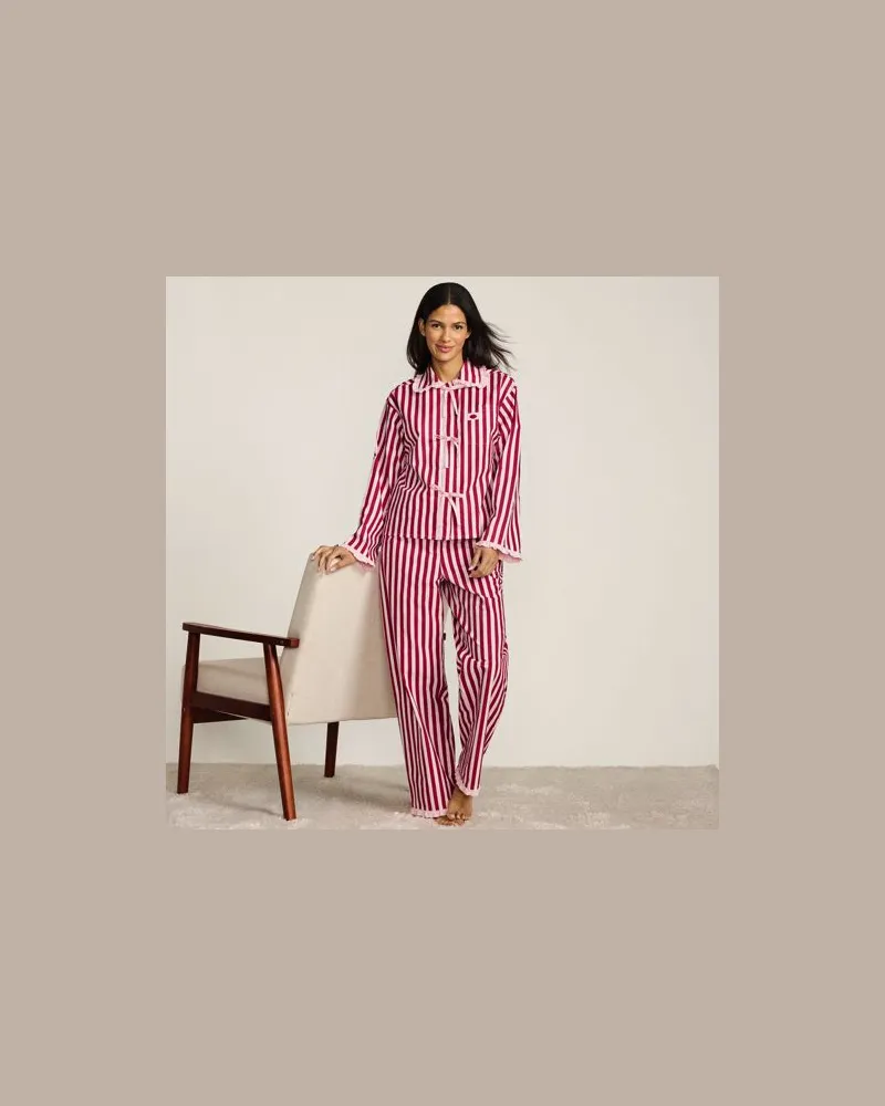 Lands' End x Lulu Guinness Popeline-Pyjamaset, Damen, Größe:32-34 petite, Rot, Baumwolle, by Lands' End Rot