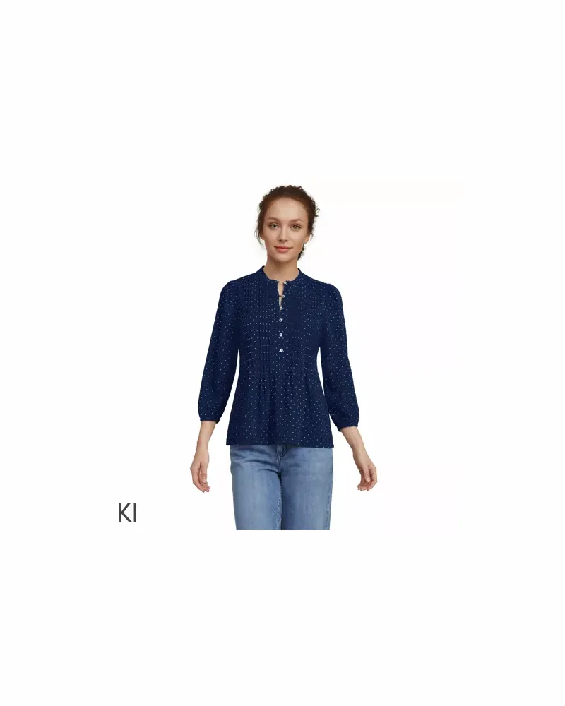 Lands' End Baumwolle/Modal-Biesenshirt mit 3/4-Ärmeln, Damen, Größe regular, Blau, Elasthan/Baumwoll-Mischung/Synthetic-blend, by Blau