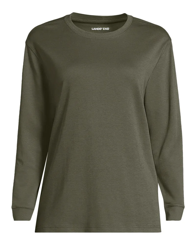 Lands' End LangÃ¤rmeliges Supima Rundhalsshirt aus Interlock-Baumwolle, Damen, GrÃ¶ÃŸe regular, GrÃ¼n, Baumwolle/Elasthan, by Grã¼n