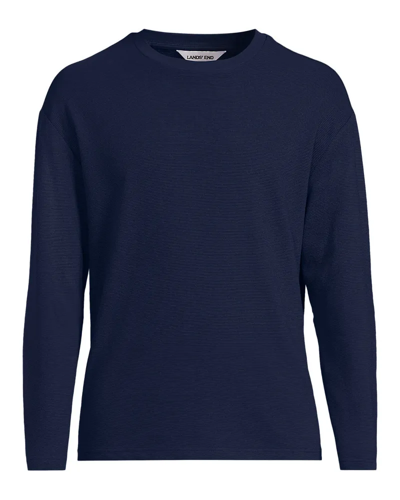 Lands' End Ottoman-Rippshirt mit langen Ärmeln, Herren, Größe regular, Blau, Baumwolle/Polyester/Baumwoll-Mischung, by Blau