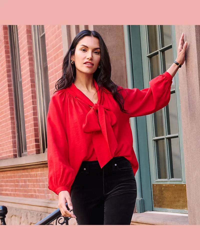 Lands' End Schluppenbluse, Damen, Größe regular, Rot, Polyester/Viskose, by Rot