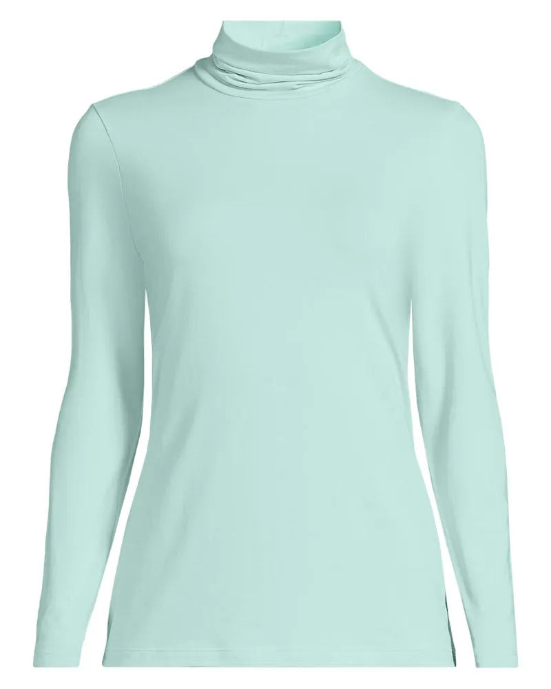 Lands' End Rollkragenshirt aus Baumwoll/Modalmix, Damen, Größe regular, Blau, Baumwolle/Elasthan/Baumwolle Modal, by Blau