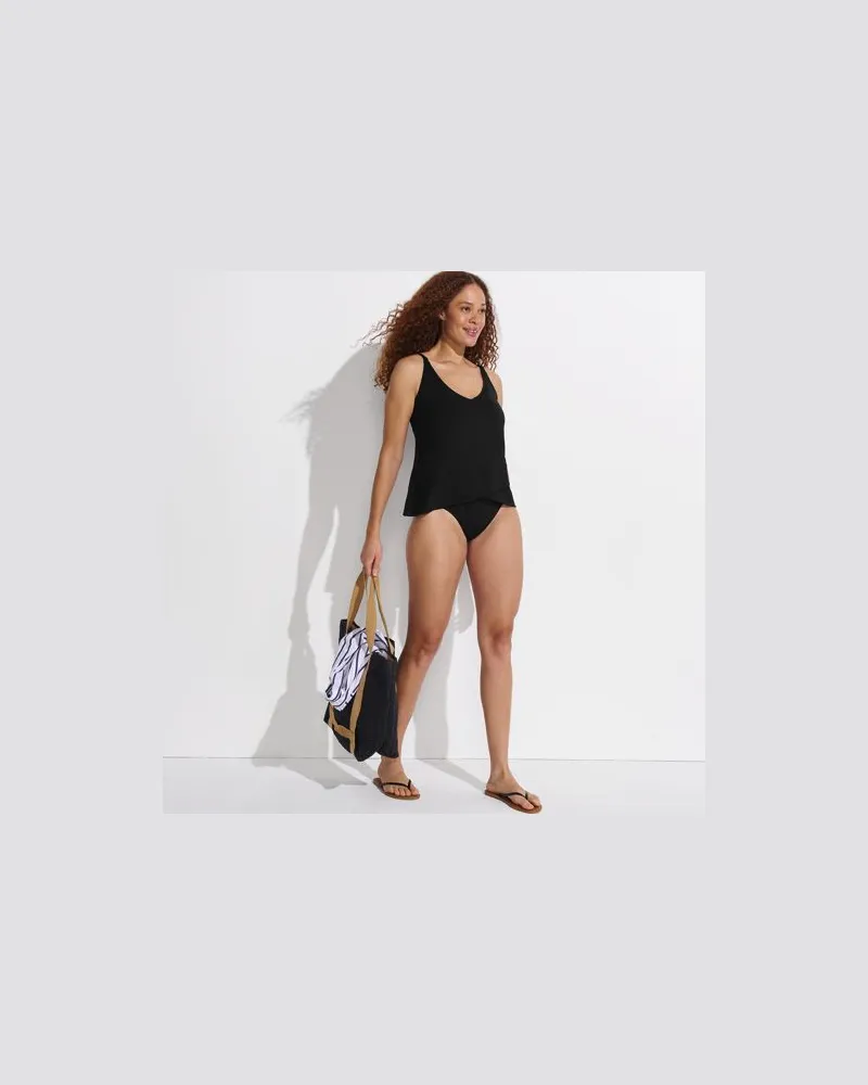 Lands' End Tankinitop mit Tulpensaum chlorresistent, Damen, Größe regular, Schwarz, Nylon-Mischung, by Schwarz