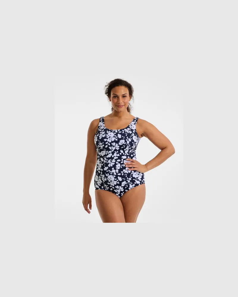Lands' End Gemusterter Komfort-Badeanzug CHLORRESISTENT mit Soft Cups, Damen, Größe plus, Blau, Nylon-Mischung, by Blau
