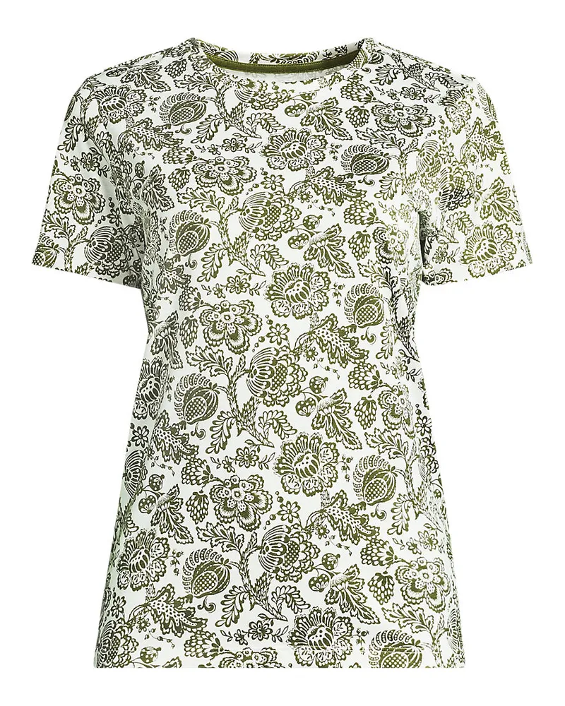 Lands' End Supima Kurzarm-Shirt mit rundem Ausschnitt, Damen, Größe petite, Grün, Baumwolle, by Grün