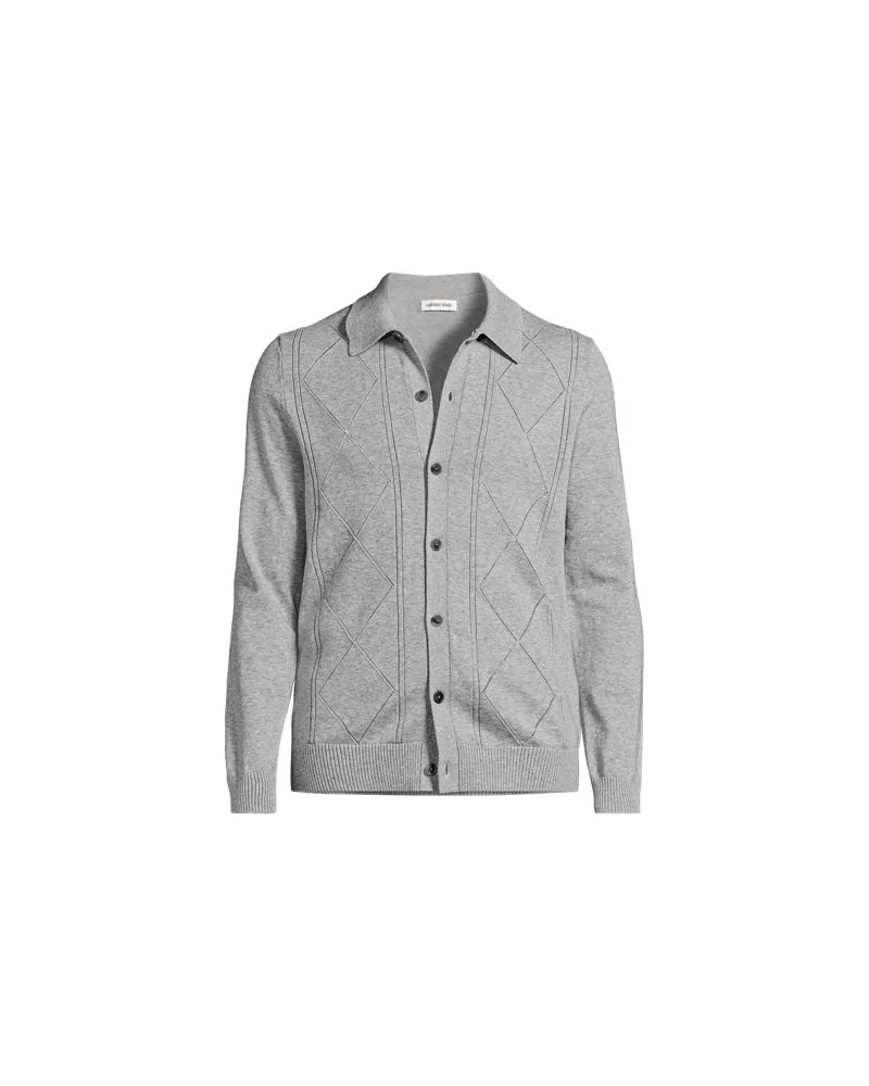 Lands' End Feinstrick-Cardigan aus reiner Baumwolle mit Argyle-Muster, Herren, Größe regular, Grau, Baumwolle, by Grau