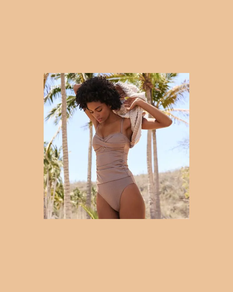 Lands' End Glitzer-Bikinihose, High Waist, leichtes Shaping, Damen, Größe regular, Beige, by Beige