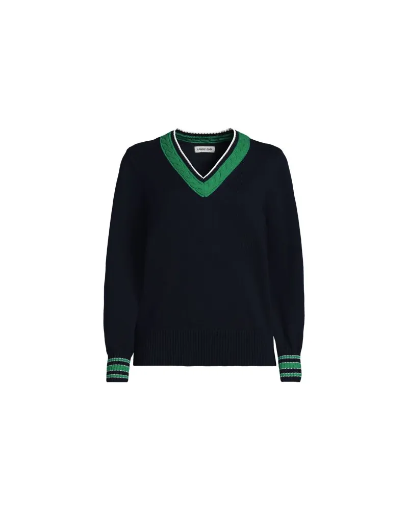 Lands' End Tennispullover DRIFTER mit V-Ausschnitt, Damen, Größe:44-46 petite, Grün, Baumwolle, by Grün