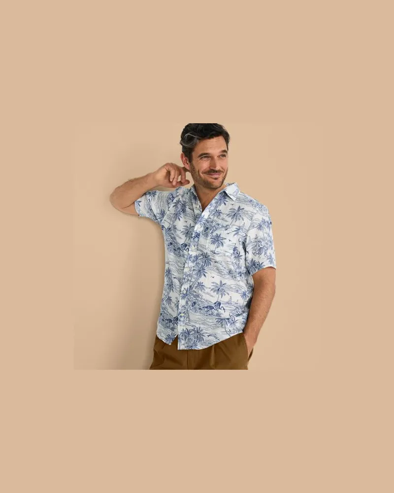 Lands' End Leinenhemd mit kurzen Ärmeln, Classic Fit, Herren, Größe:48-50 regular, Weiß, Leinen, by Weiß