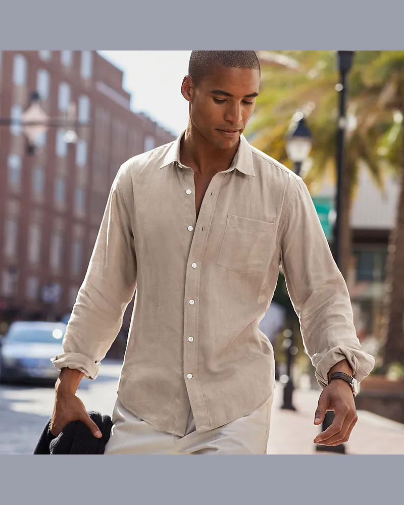 Lands' End Premium Reinleinen-Hemd, Herren, Größe regular, Beige, Leinen, by Beige