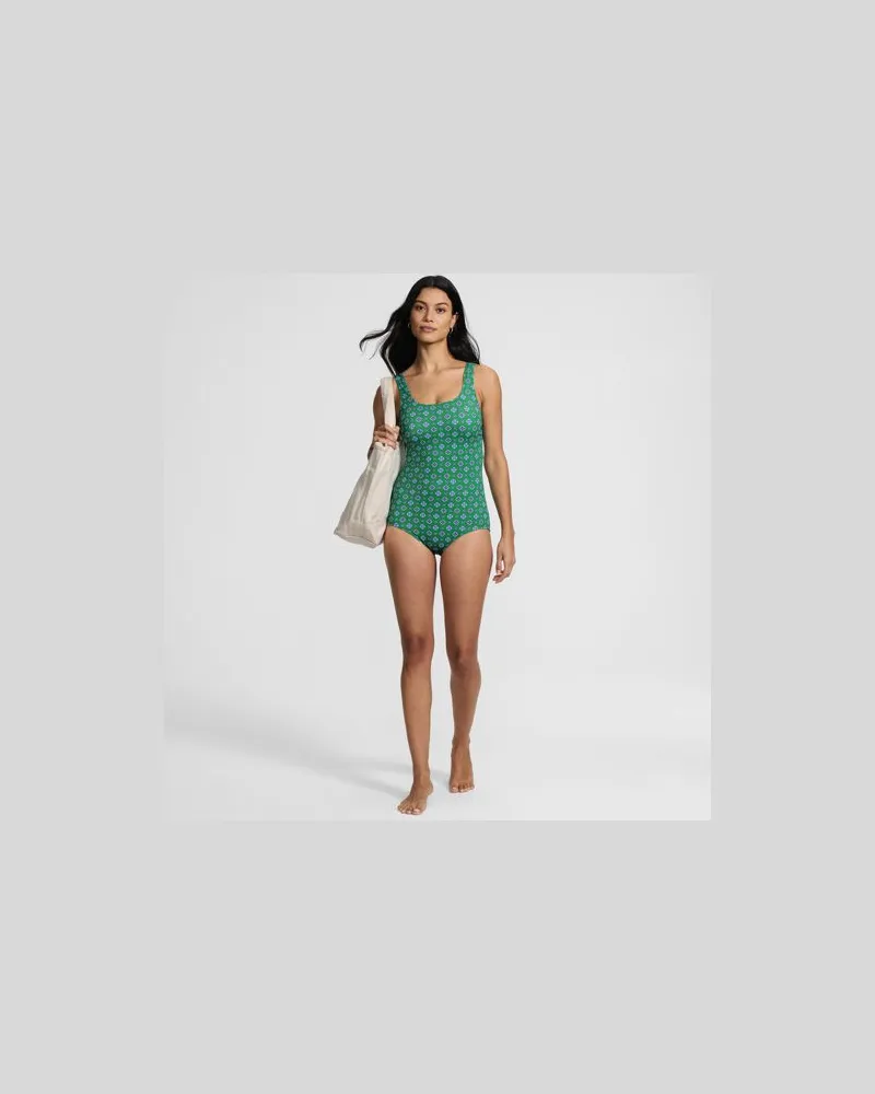 Lands' End Gemusterter Komfort-Badeanzug CHLORRESISTENT mit Soft Cups, Damen, Größe regular, Grün, Nylon-Mischung, by Grün