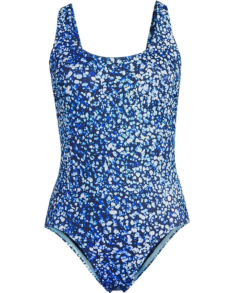 Lands' End Komfort-Badeanzug mit gekreuzten Trägern, hohes Bein,, Damen, Größe plus, Blau, Nylon-Mischung, by Blau