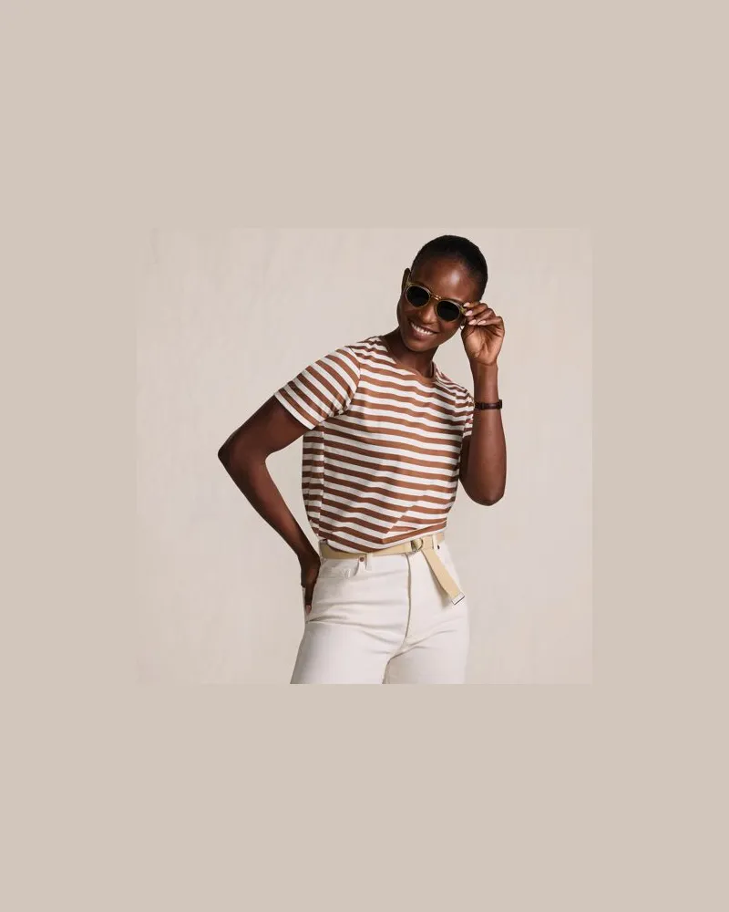 Lands' End Supima Kurzarm-Shirt mit rundem Ausschnitt, Damen, Größe:40-42 petite, Braun, Baumwolle, by Braun