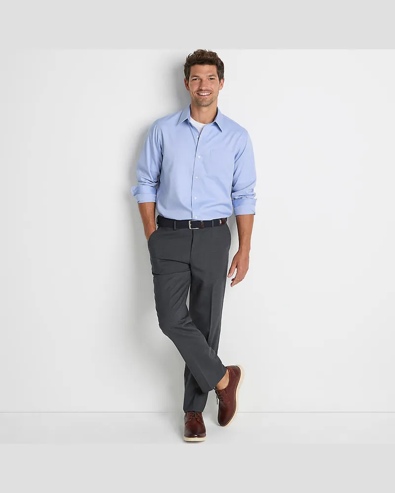 Lands' End CLASSIC FIT. Klassik-Kragen. Bügelleichtes Pinpointhemd, Herren, Größe regular, Blau, Baumwolle, by Blau