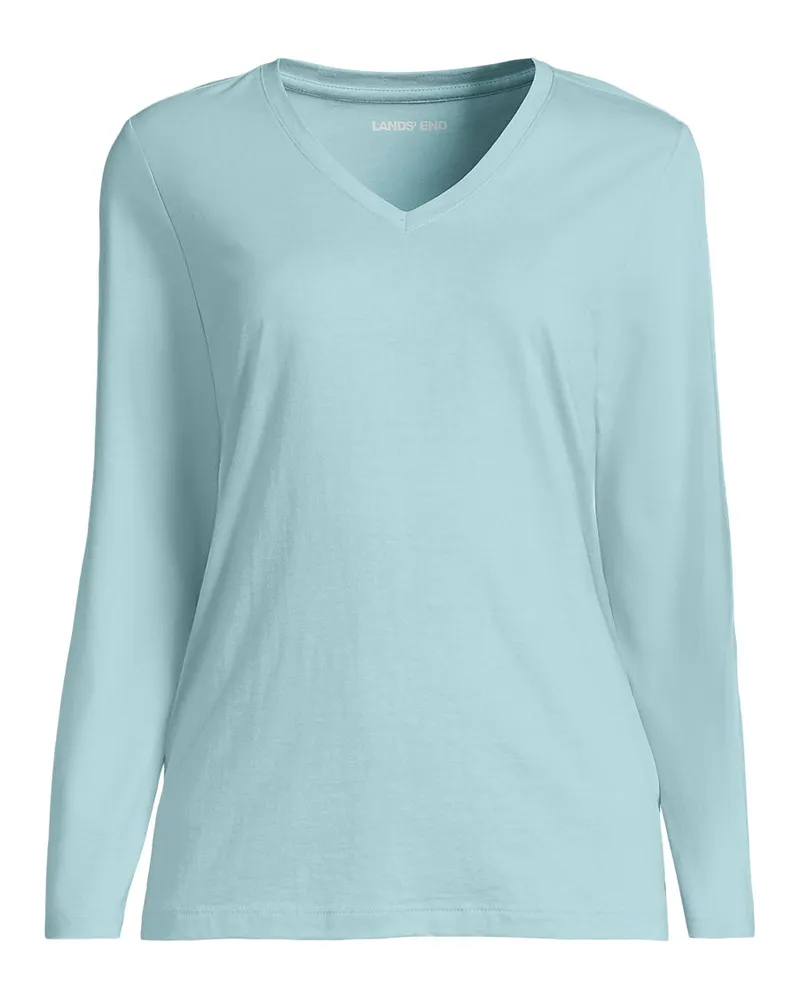 Lands' End Supima® Langarm-Shirt mit V-Ausschnitt, Damen, Größe regular, Grün, Baumwolle, by Grün