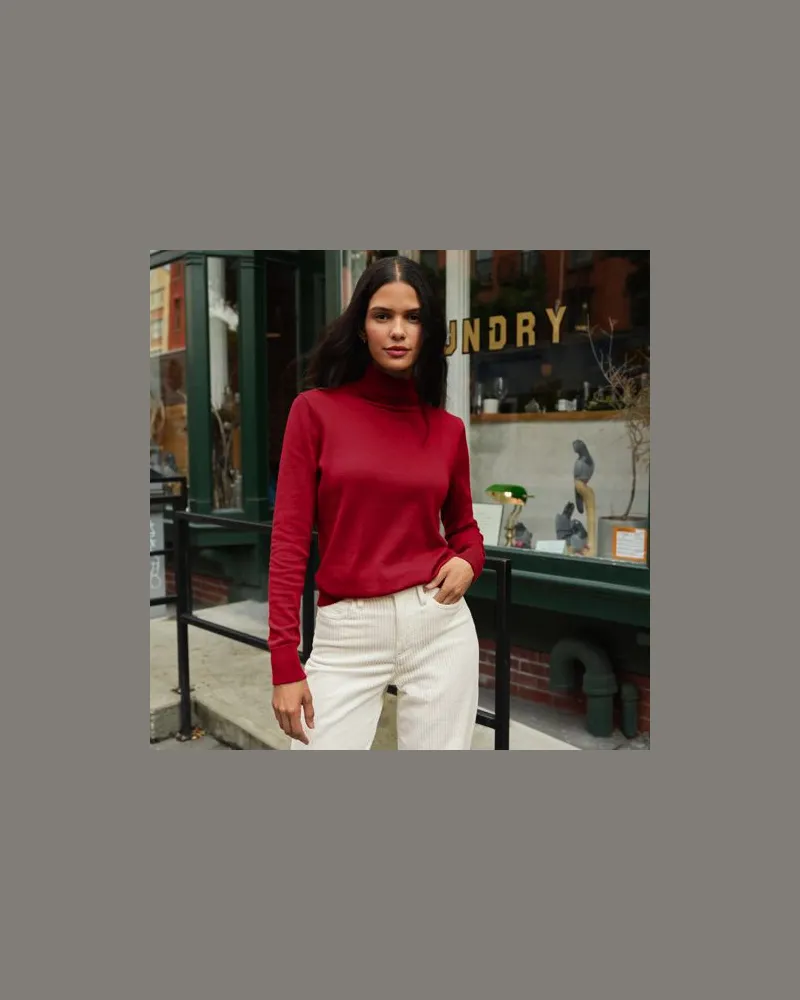 Lands' End Feinstrick-Rollkragenpullover aus Baumwolle, Damen, Größe:40-42 regular, Rot, Baumwolle, by Rot