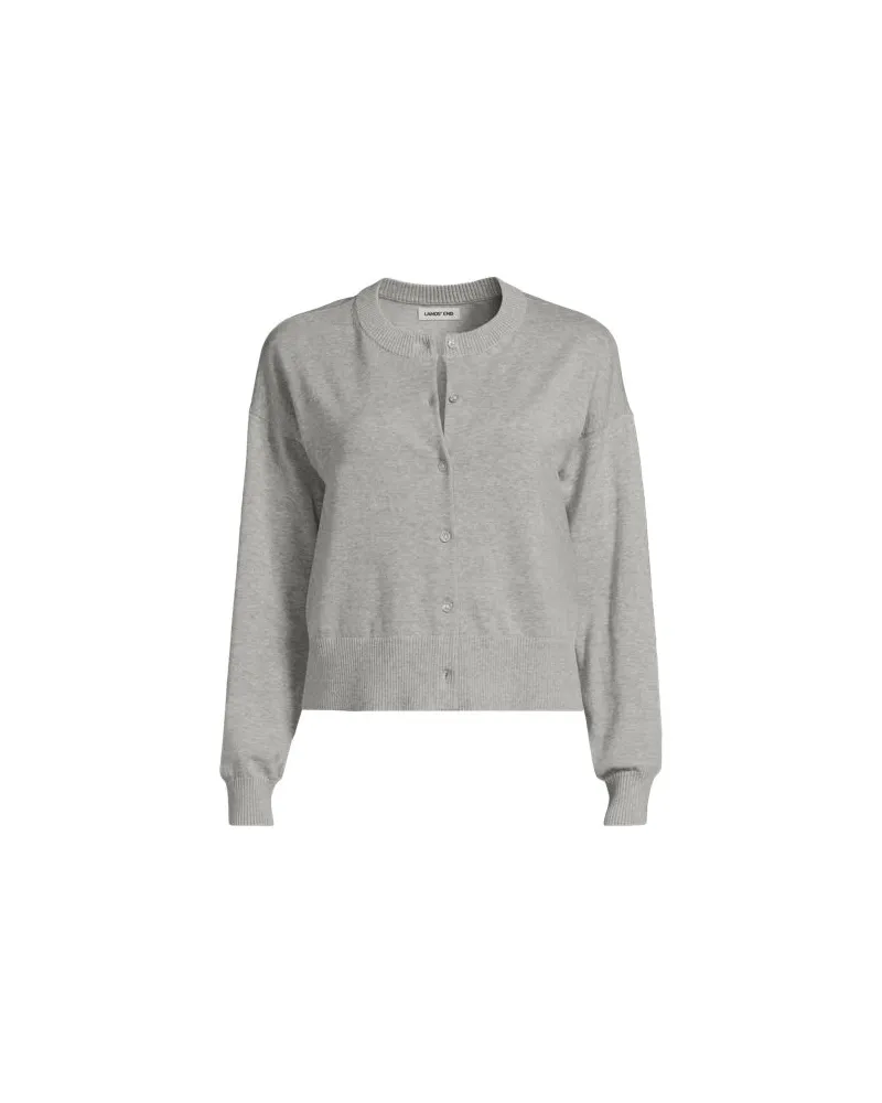 Lands' End Kurzer Feinstrick-Cardigan aus Baumwolle, Damen, Größe regular, Grau, Baumwolle, by Grau