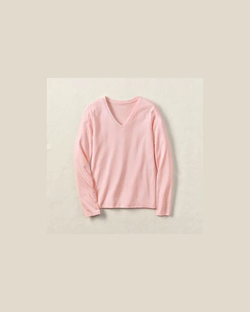 Lands' End Supima® Langarm-Shirt mit V-Ausschnitt, Damen, Größe plus, Pink, Baumwolle, by Pink