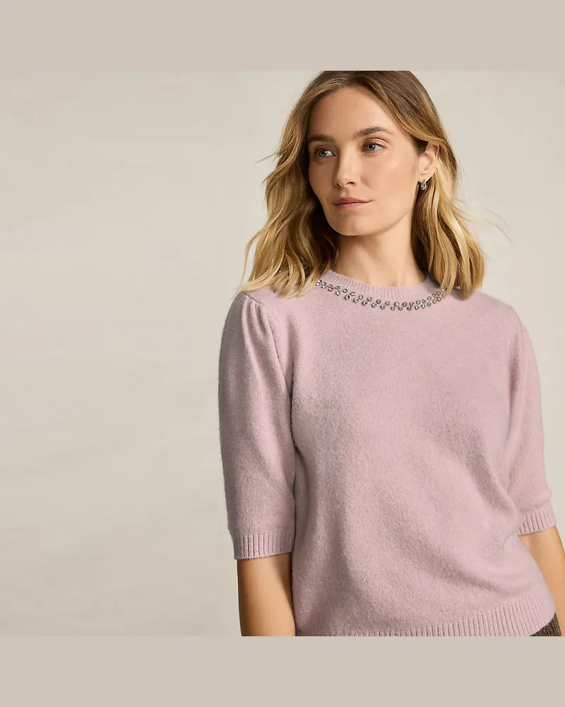 Lands' End Kurzarm-Pullover Wool Touch mit Strassverzierung, Damen, Größe regular, Pink, Wolle/Polyester/Viskose, by Pink