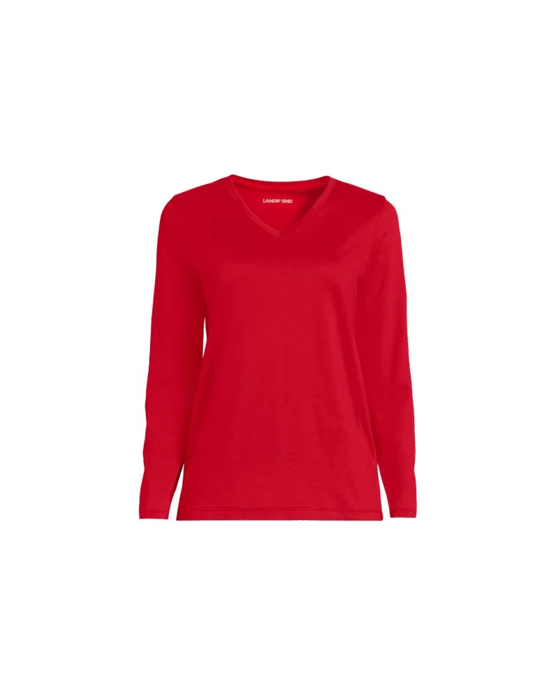 Lands' End Supima® Langarm-Shirt mit V-Ausschnitt, Damen, Größe regular, Rot, Baumwolle, by Rot