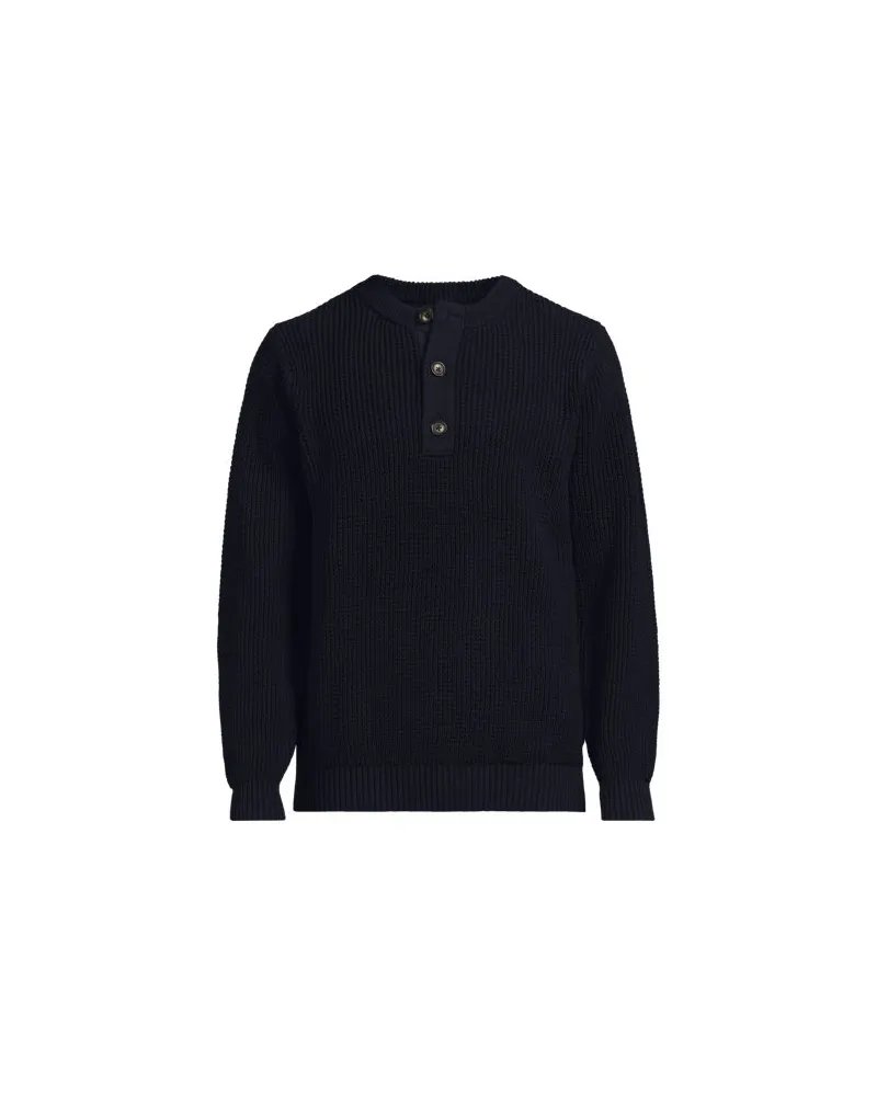 Lands' End Rundhalspullover mit Knopfreihe, Herren, Größe:60 regular, Blau, Baumwolle, by Blau