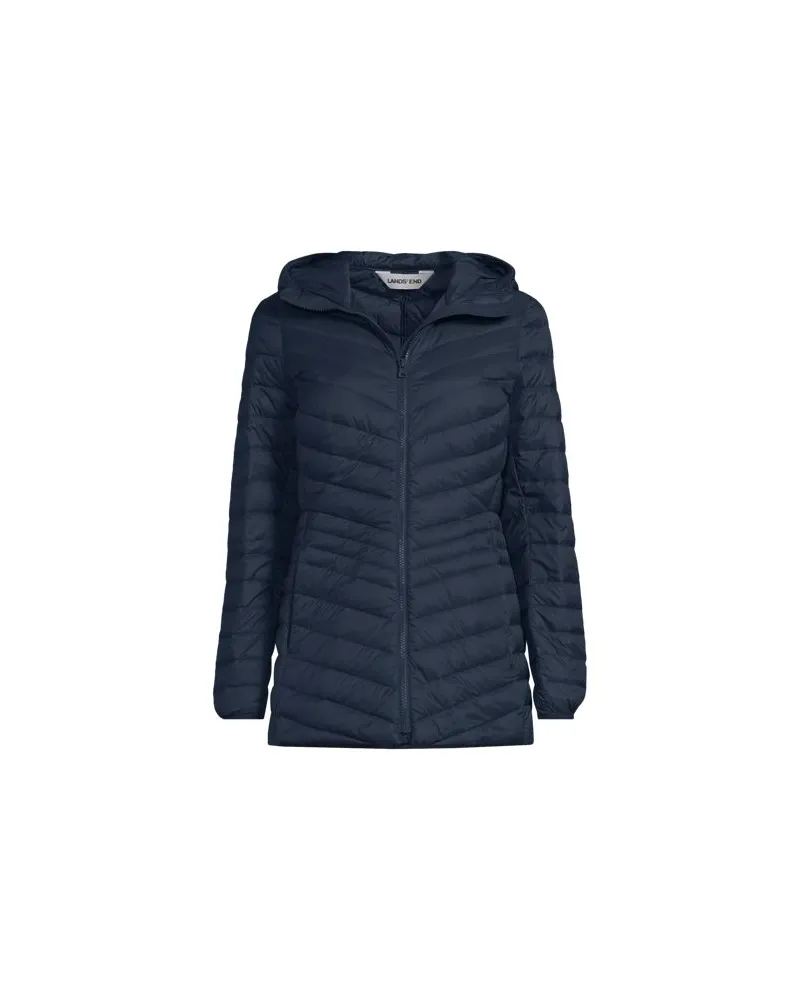 Lands' End Daunenjacke WANDERWEIGHT Verstaubar Ultraleicht mit Kapuze, Damen, Größe:44-46 regular, Blau, Nylon/Daunen, by Blau