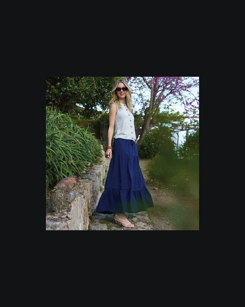 Lands' End Maxi-Stufenrock aus Musselin, Damen, Größe regular, Blau, Baumwolle, by Blau