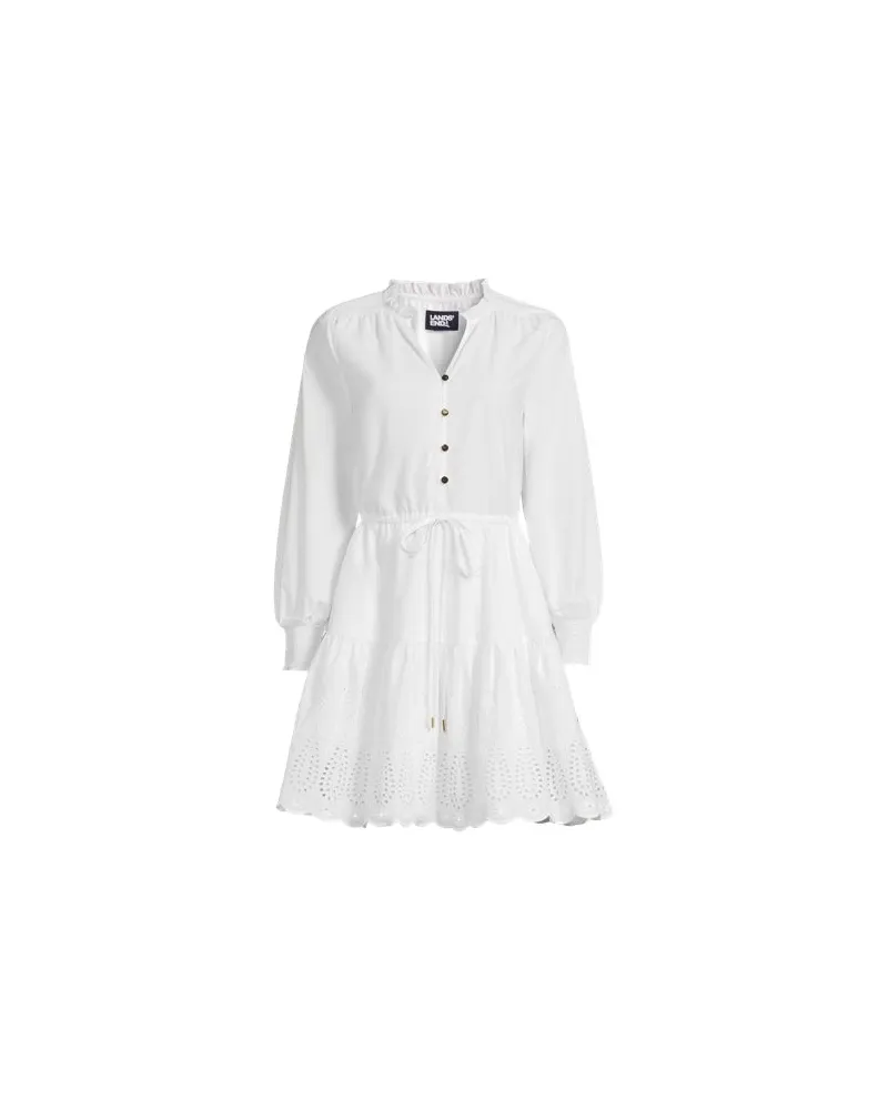 Lands' End Minikleid mit Lochstickerei, Damen, Größe plus, Weiß, Baumwolle, by Weiß