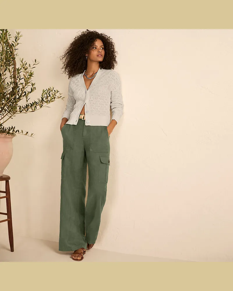 Lands' End Leinen-Cargohose mit weitem Bein, Damen, GrÃ¶ÃŸe regular, GrÃ¼n, Leinen, by Grã¼n