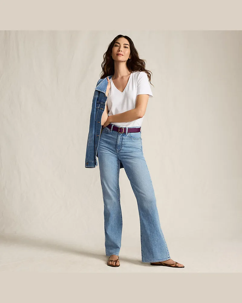Lands' End Soft Denim Schlagjeans High Waist, Damen, Größe regular, Blau, Elasthan/Baumwoll-Mischung, by Blau