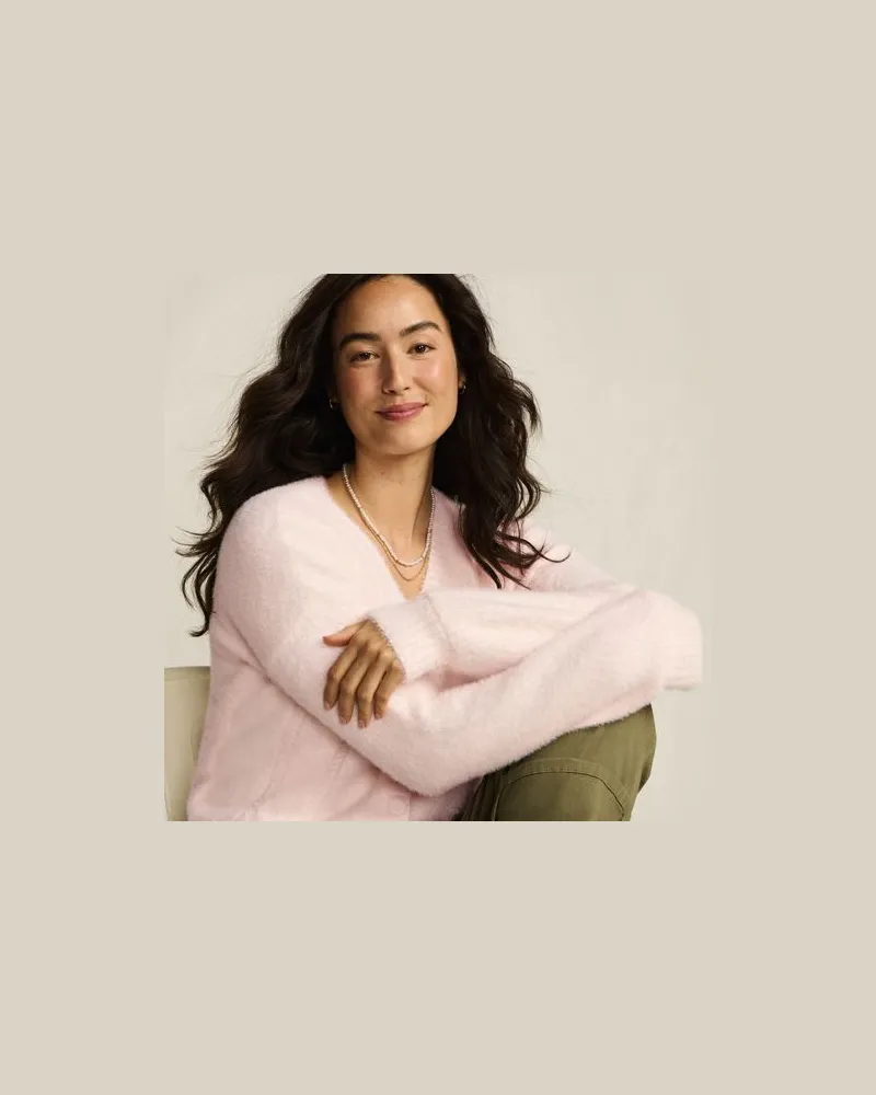 Lands' End Zopfmuster-Cardigan aus Wimperngarn, Damen, Größe petite, Pink, by Pink