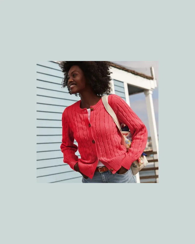 Lands' End Zopfmuster-Cardigan DRIFTER mit Ballonärmeln, Damen, Größe:44-46 petite, Orange, Baumwolle, by Orange