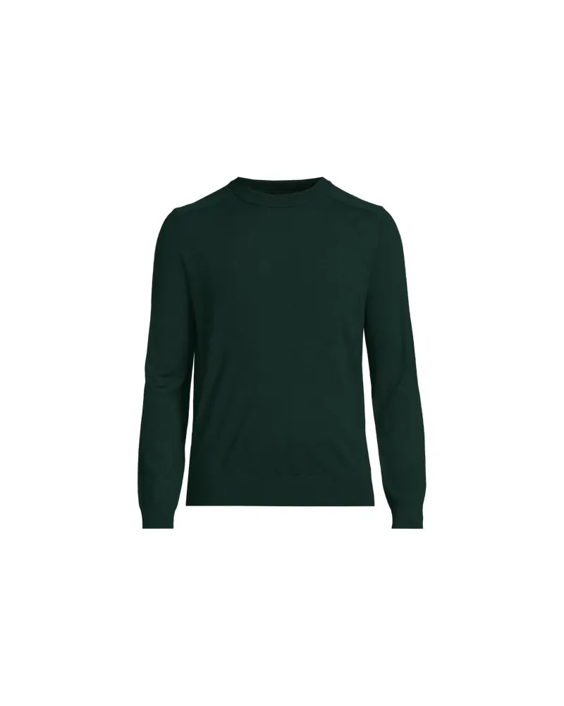 Lands' End Merino-Rundhalspullover, Herren, Größe regular, Grün, Wolle, by Grün