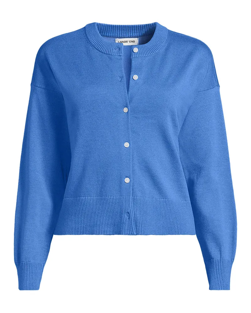 Lands' End Kurzer Feinstrick-Cardigan aus Baumwolle, Damen, Größe regular, Blau, Baumwolle, by Blau