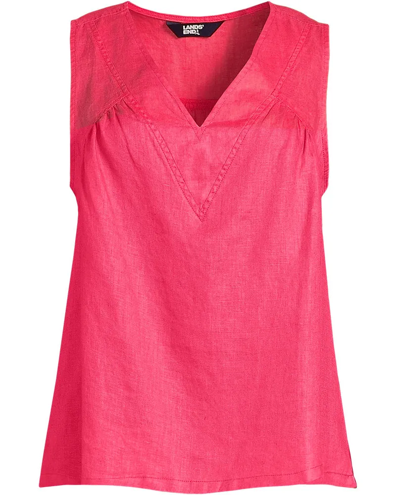 Lands' End Leinen-Top mit V-Ausschnitt, Damen, Größe regular, Pink, Leinen, by Pink