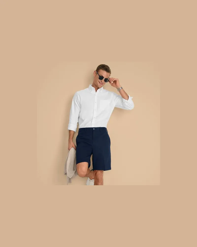 Lands' End Bügelleichte Chino-Shorts, 23 cm, Herren, Größe regular, Blau, Baumwolle, by Blau