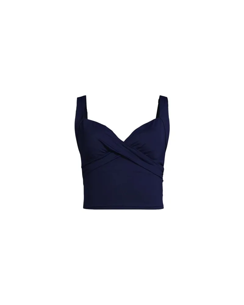 Lands' End Kurzes Tankinitop mit V-Ausschnitt, Damen, Größe regular, Blau, Elasthan/Nylon-Mischung, by Blau