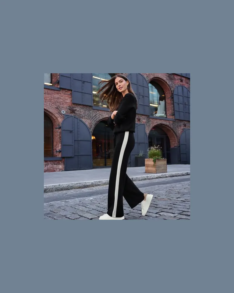 Lands' End Knöchellange Feinstrick-Hose mit weitem Bein, Damen, Größe:32-34 petite, Schwarz, Polyester-Mischung, by Schwarz