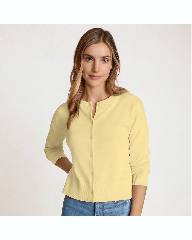 Lands' End Kurzer Feinstrick-Cardigan aus Baumwolle, Damen, Größe regular, Gelb, Baumwolle, by Gelb