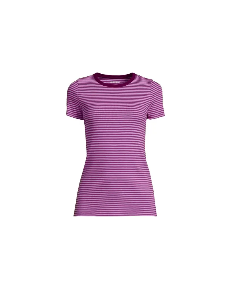 Lands' End Feinripp-Shirt mit Rundhalsausschnitt und kurzen Ärmeln, Damen, Größe plus, Pink, Baumwolle/Elasthan, by Pink
