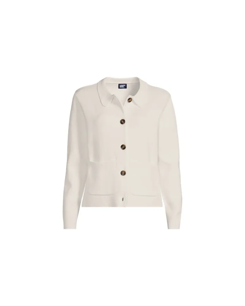 Lands' End Feinstrick-Jacke aus Baumwolle, Damen, Größe regular, Weiß, Baumwolle, by Weiß