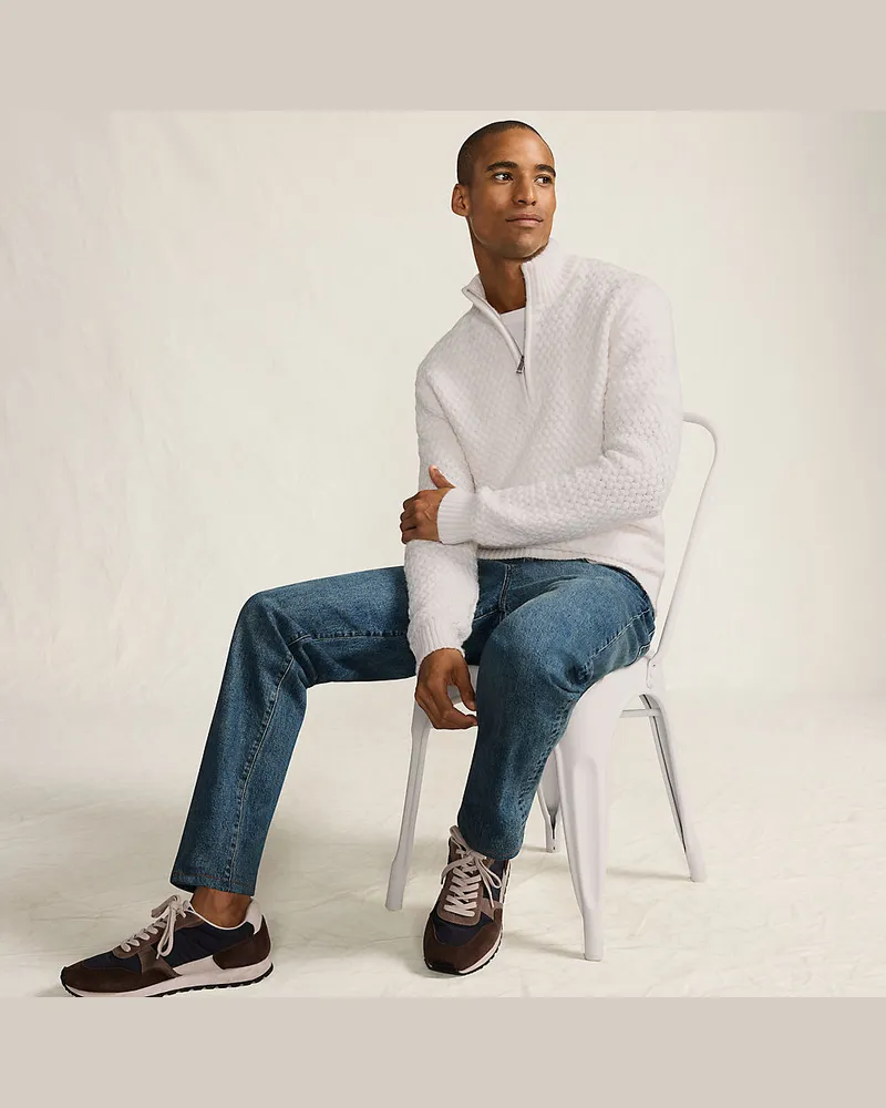 Lands' End Flechtmuster-Pullover mit Reißverschluss, Herren, Größe regular, Weiß, Polyester/Polyester-Mischung, by Weiß