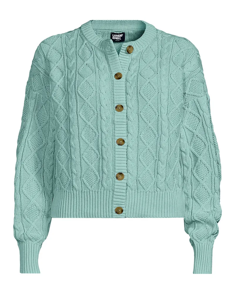 Lands' End Zopfmuster-Cardigan DRIFTER, Damen, Größe plus, Grün, Baumwolle, by Grün