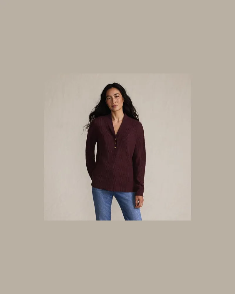 Lands' End Waffelstrick-Henleyshirt, Damen, Größe regular, Rot, Baumwoll-Mischung/Polyester-Mischung, by Rot