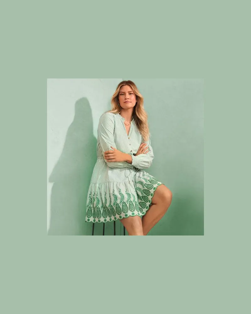 Lands' End Minikleid mit Lochstickerei, Damen, Größe:40-42 regular, Grün, Baumwolle, by Grün