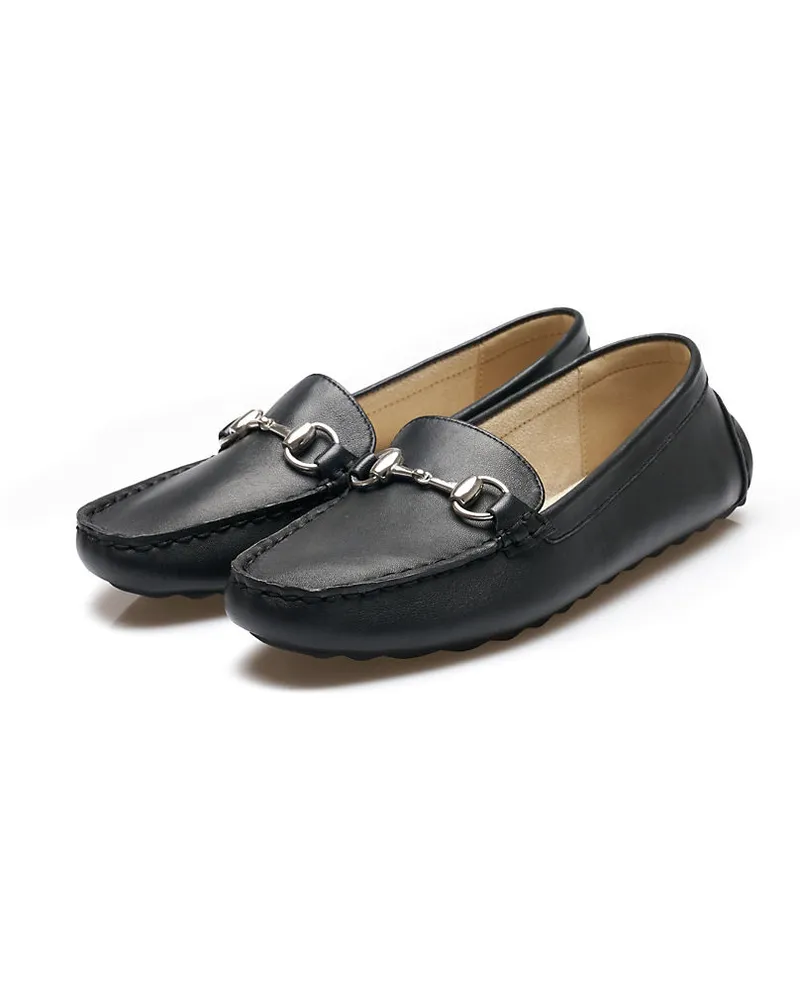 Lands' End Horsebit Mokassins aus Leder, Damen, Größe regular, Schwarz, Leder, by Schwarz
