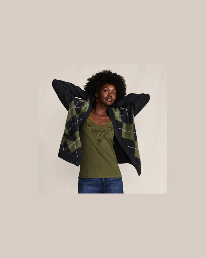 Lands' End Top mit Spitzenbesatz, Damen, Größe:40-42 regular, Grün, Baumwoll-Mischung, by Grün