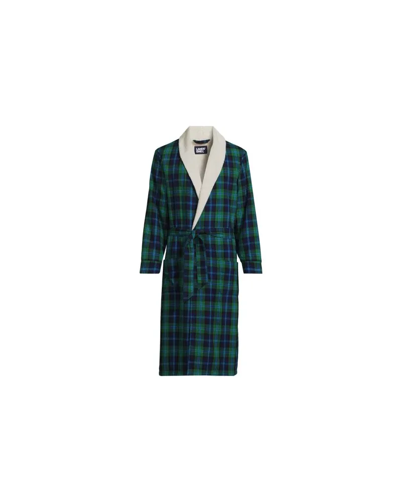 Lands' End Flanell-Bademantel mit Teddyfutter, Herren, Größe:44-46 regular, Grün, Baumwolle, by Grün